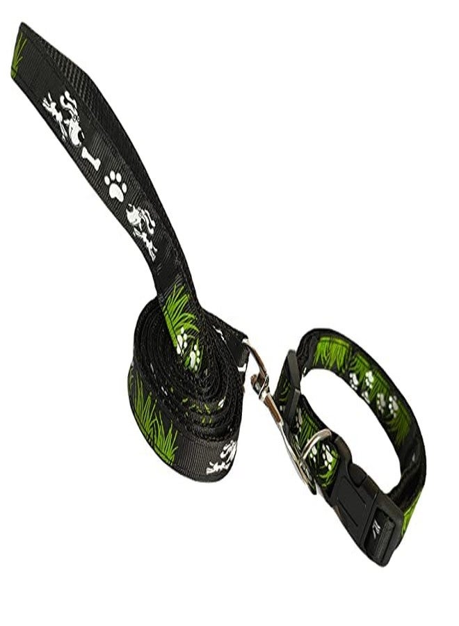 Pups&Pets طقم طوق ومقود مطبوع عليه شعار Pups&Pets للحيوانات الأليفة مقاس 15 مم - طوق نايلون قابل للتعديل مع جرس للكلاب الصغيرة والمتوسطة، طقم طوق ومقود للجراء والكلاب والقطط (أسود) - Image 2